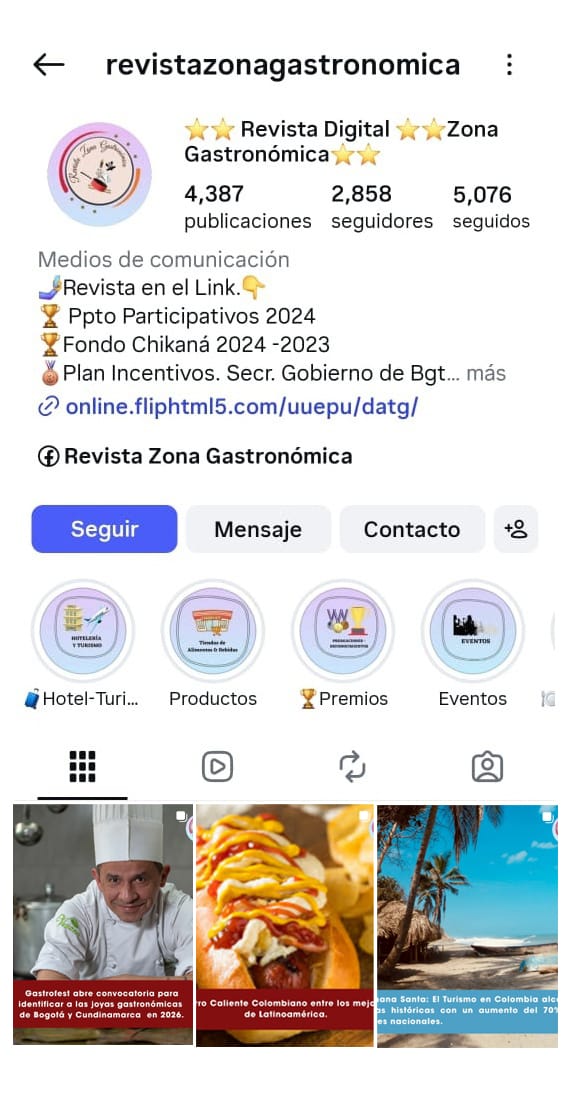 Perfil de Instagram @revistazonagastronomica