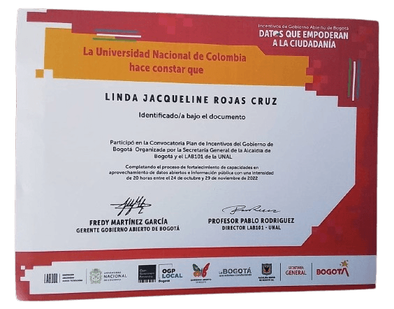 Placa Ganadores Plan Incentivos Gobierno Abierto de Bogotá