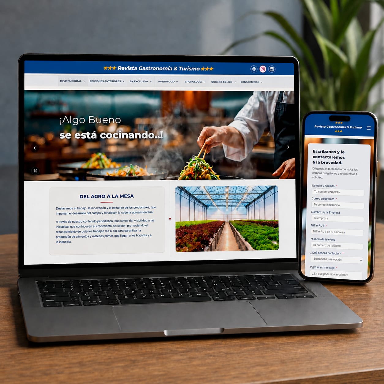 Portal web responsive en laptop y móvil