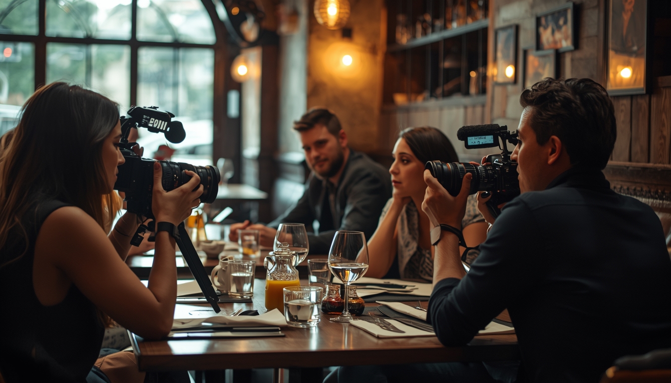 Personas disfrutando de una comida en un restaurante de ambiente cálido